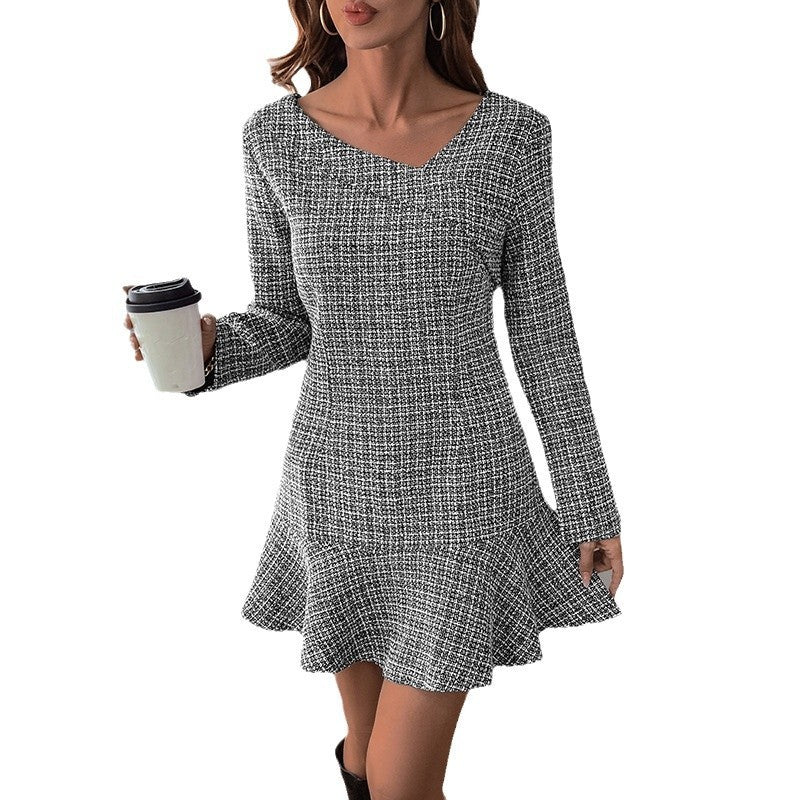 Orlisse - Robe en Tweed à Carreaux avec Volants - Molinse