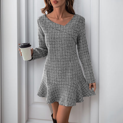 Orlisse - Robe en Tweed à Carreaux avec Volants - Molinse