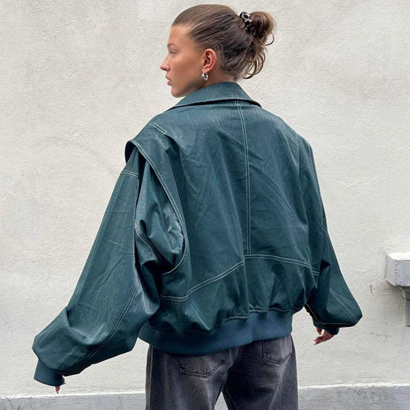 Veste en cuir  à manches longues . - Molinse